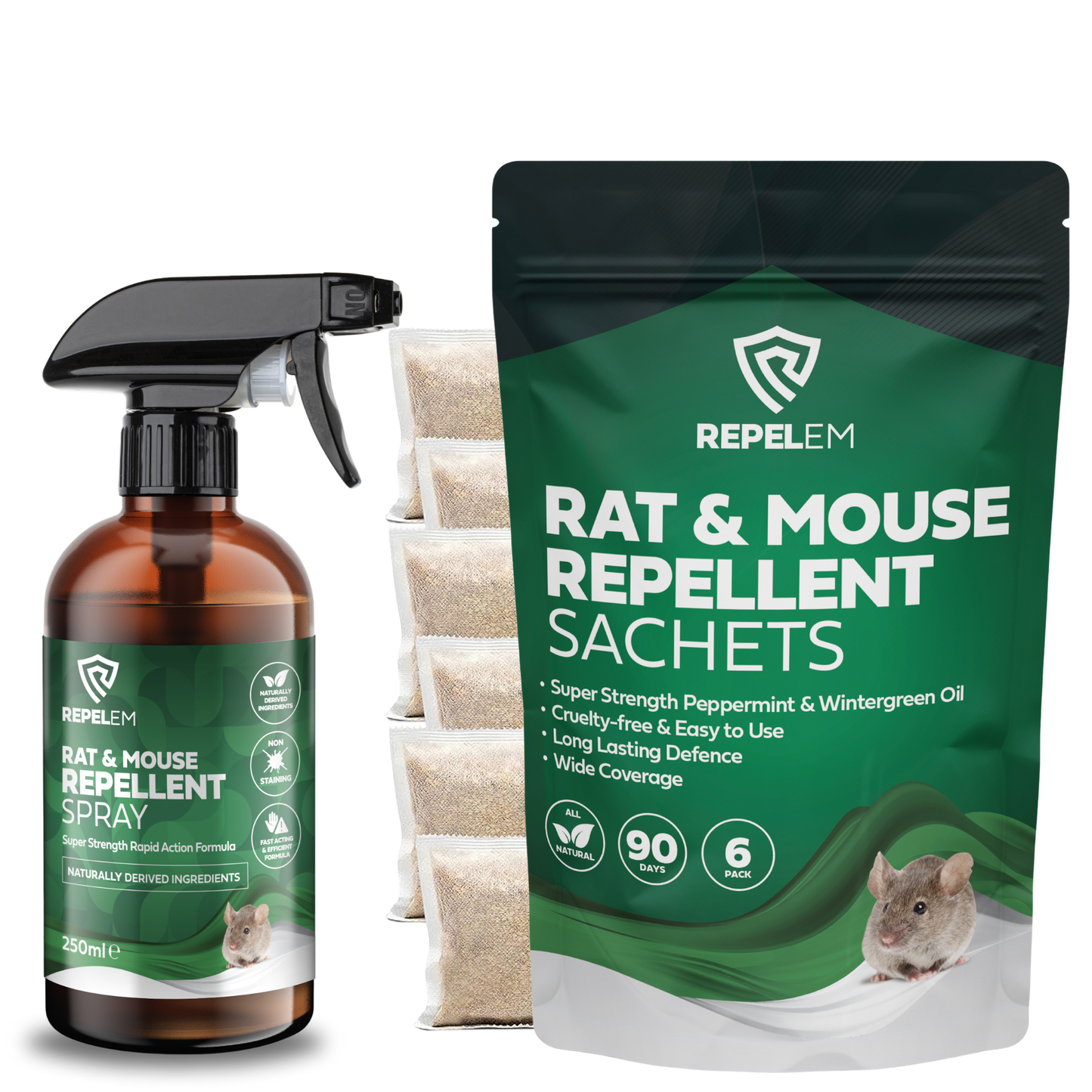 REPELEM Rodent Repellent Bundle - 6 Rodent Repellent Sachets & 250ml Peppermint Rodent Repellent Spray