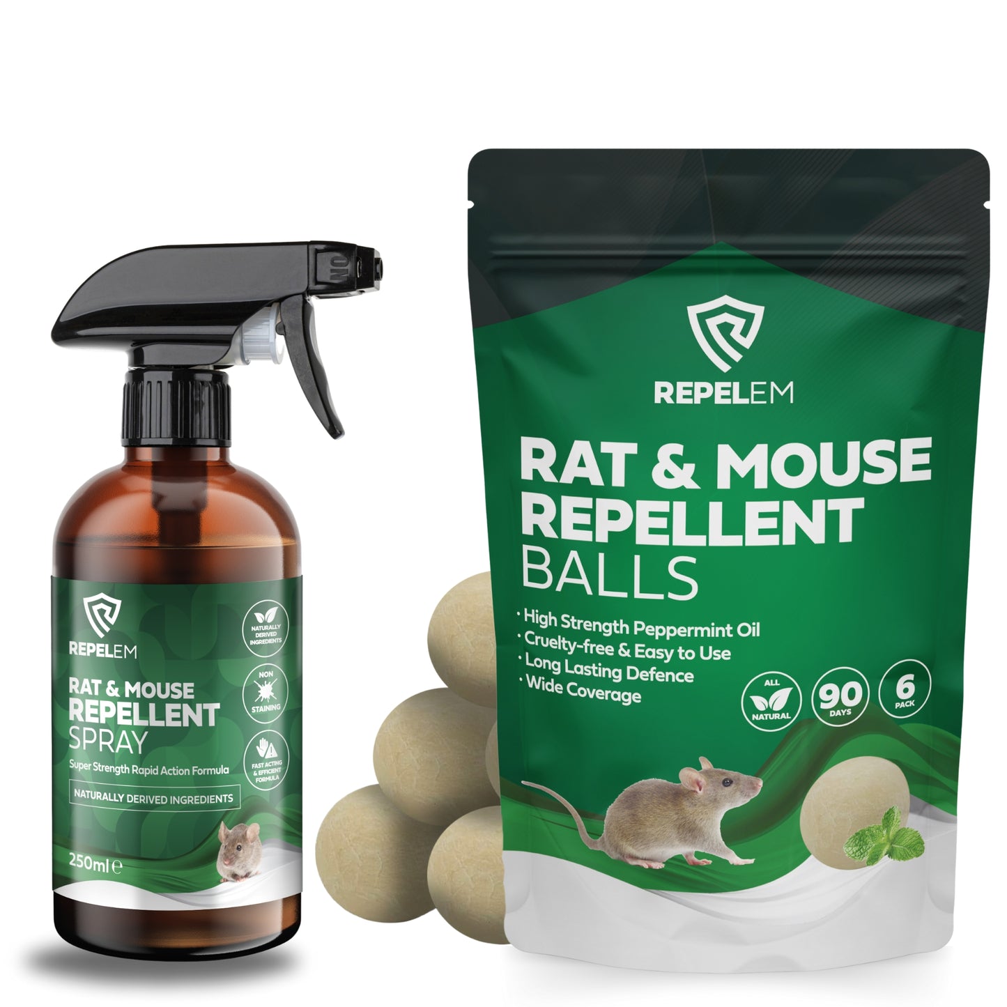 REPELEM Rat & Mouse Repellent Kit - 6 Rodent Repellent Balls & 250ml Peppermint Rodent Repellent Spray