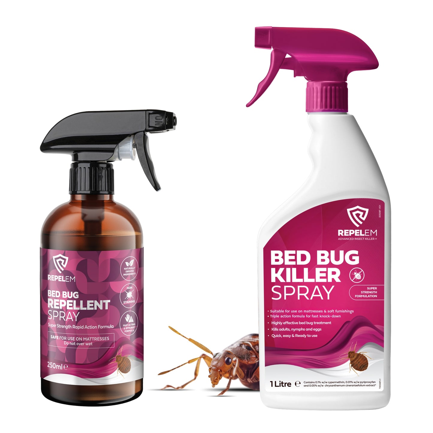REPELEM Bed Bug Treatment Kit - 1L Bed Bug Killer Spray & 250ml Natural Repellent
