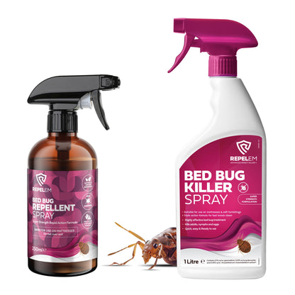 REPELEM Bed Bug Treatment Kit - 1L Bed Bug Killer Spray & 250ml Natural Repellent