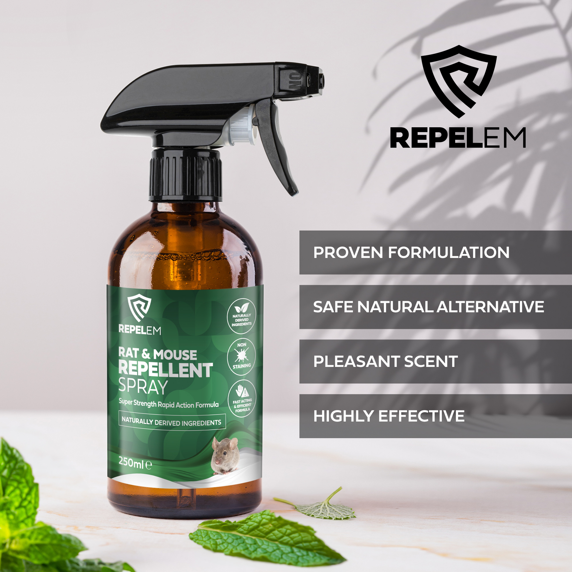 REPELEM Rat & Mouse Repellent, proven formulation, safe & natural, pleasant scent, highly effective.