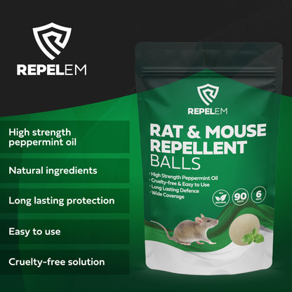 REPELEM Rat & Mouse Repellent Kit - 6 Rodent Repellent Balls & 250ml Peppermint Rodent Repellent Spray
