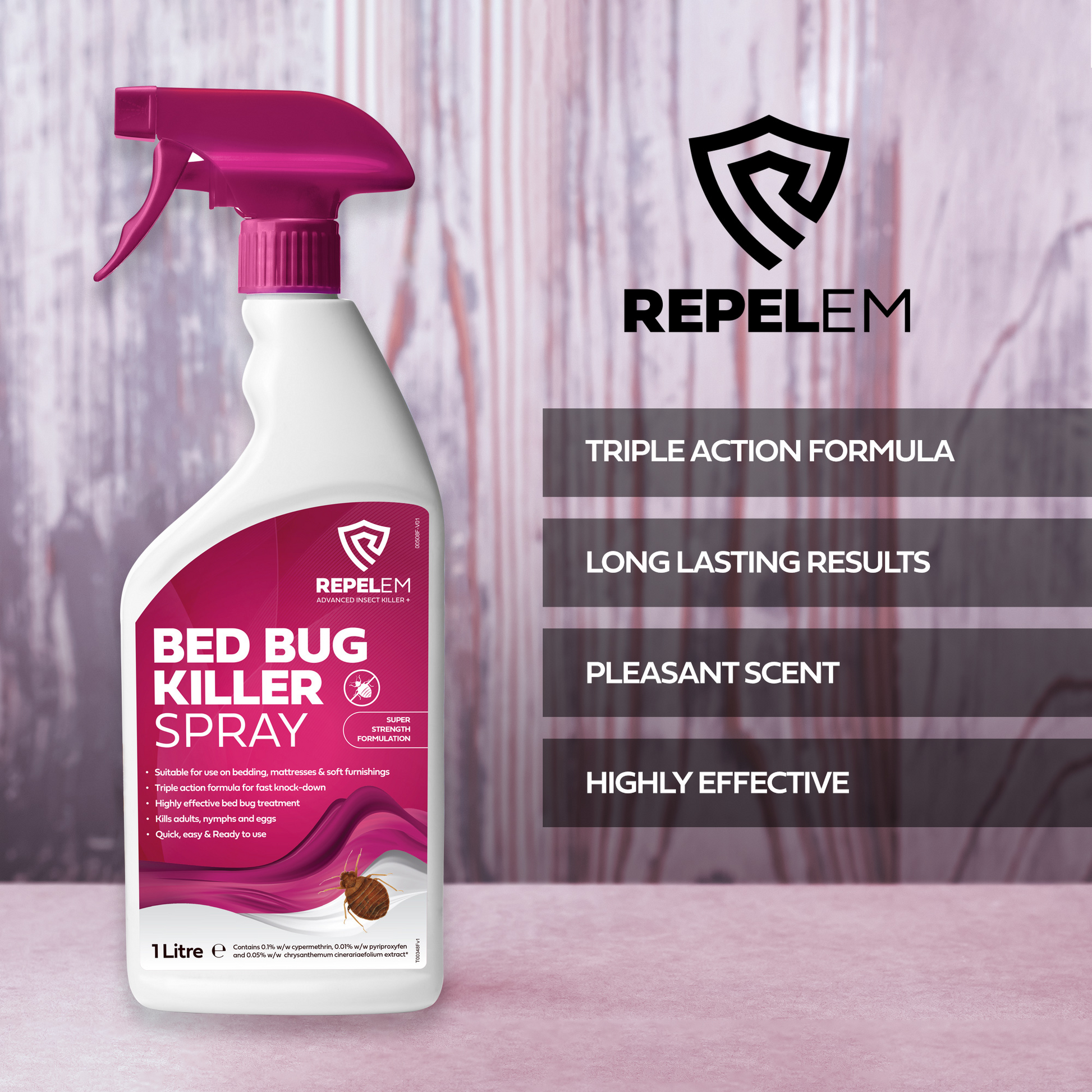 Powerful Bed Bug Killer, long lasting results, highly effective, triple action formula. 