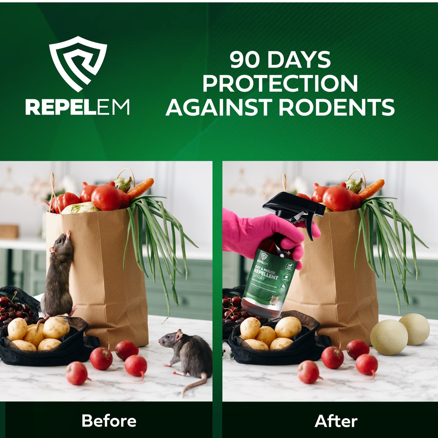 REPELEM Rat & Mouse Repellent Kit - 6 Rodent Repellent Balls & 250ml Peppermint Rodent Repellent Spray