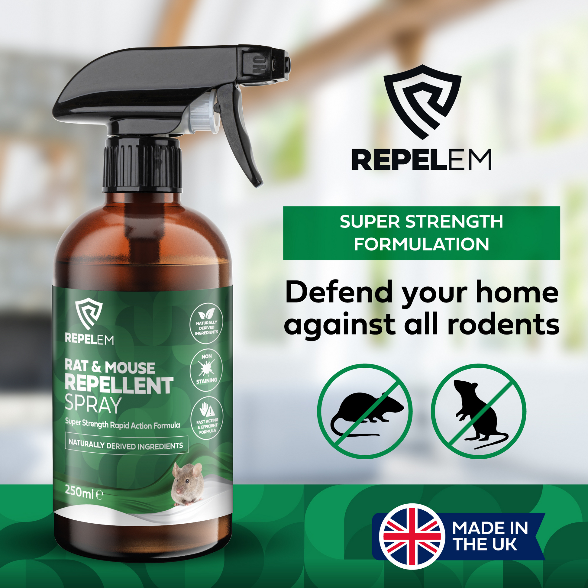 REPELEM Rat & Mouse Repellent Spray, defend home from all rodents. Super strength spray. 
