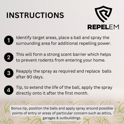 REPELEM Rat & Mouse Repellent Kit - 6 Rodent Repellent Balls & 250ml Peppermint Rodent Repellent Spray